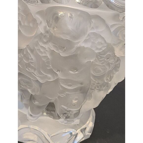 Vintage Desna Czech Semi Frosted Crystal Cherubs & Floral Vase 7.25" Tall EUC - Picture 8 of 13